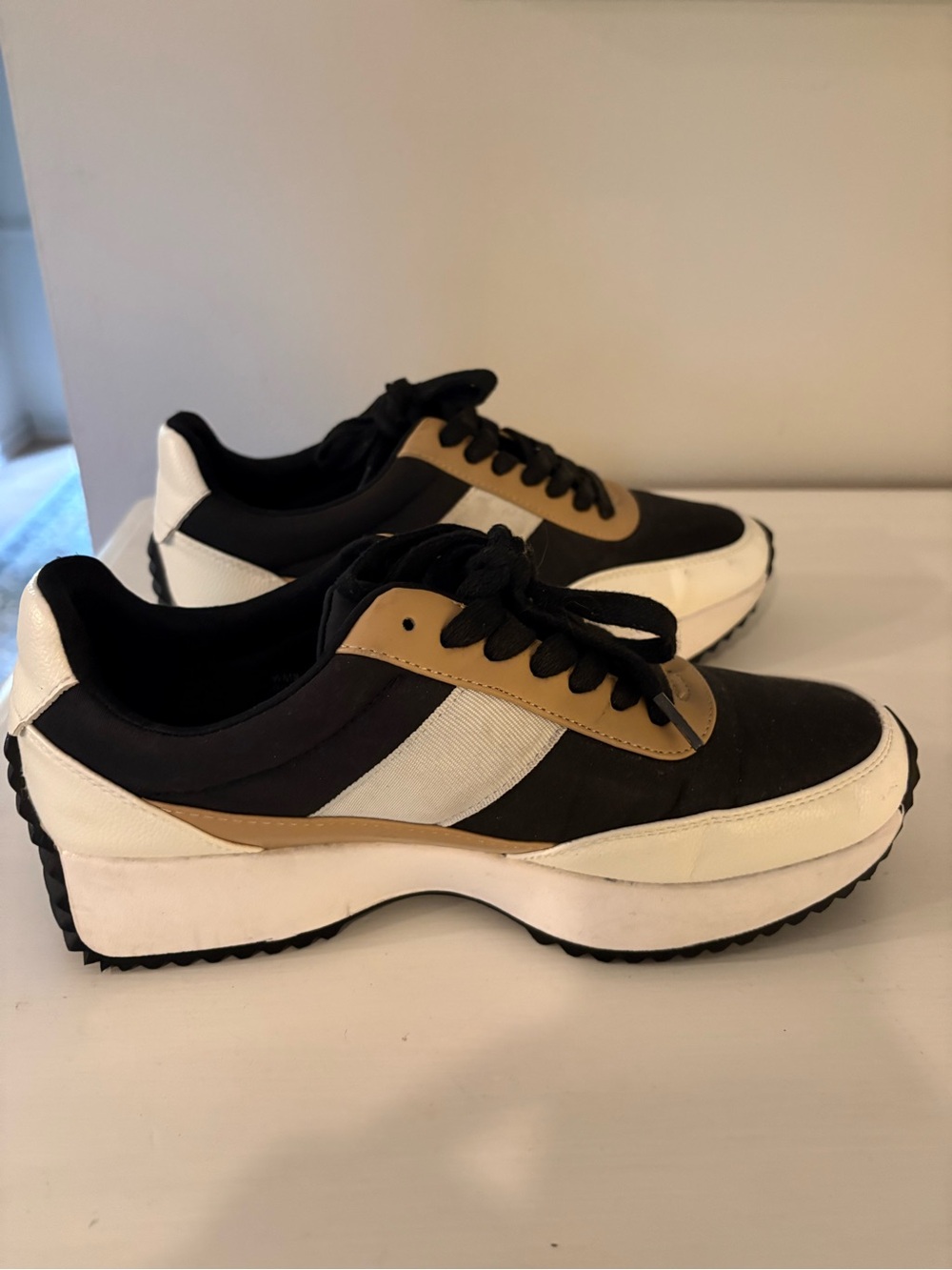 Dolce Vita Black, White & Tan Platform Sneakers